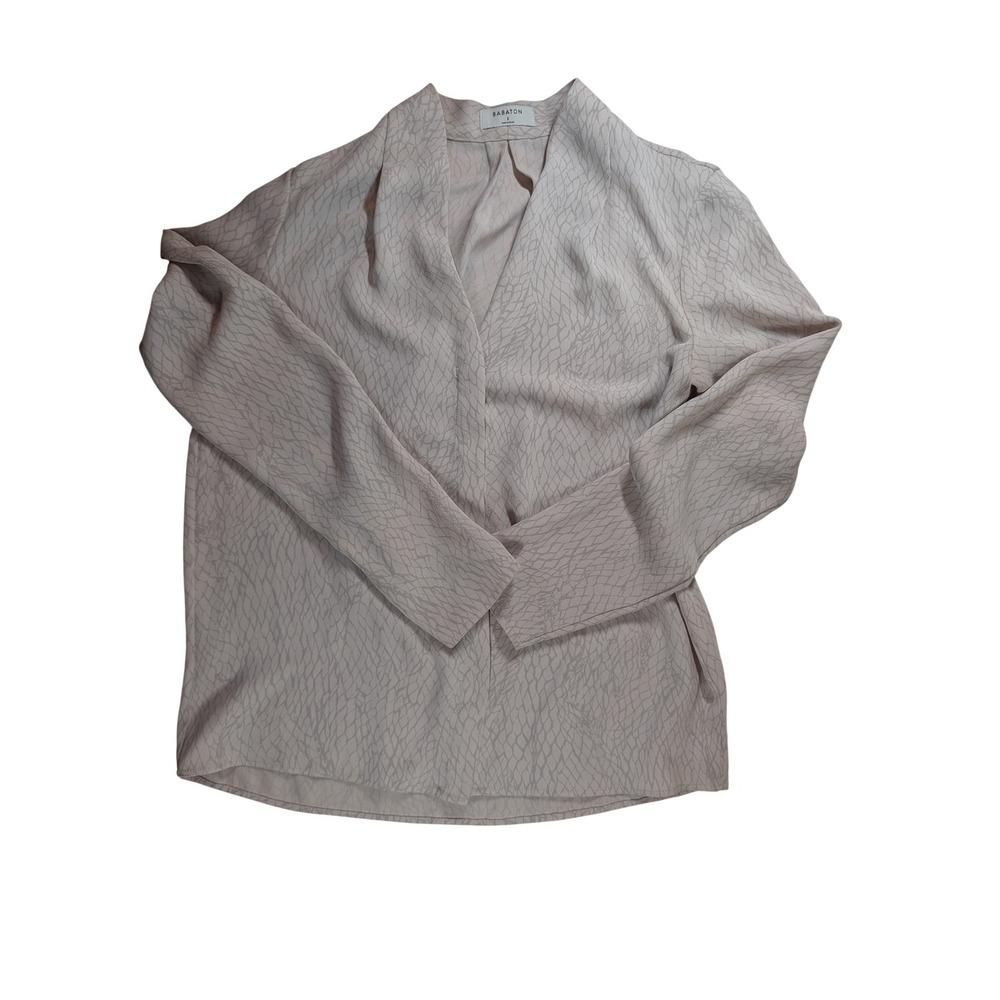 Babaton Blouse Womens Small Beige Grey Geometric V-Neck Long Sleeve Top